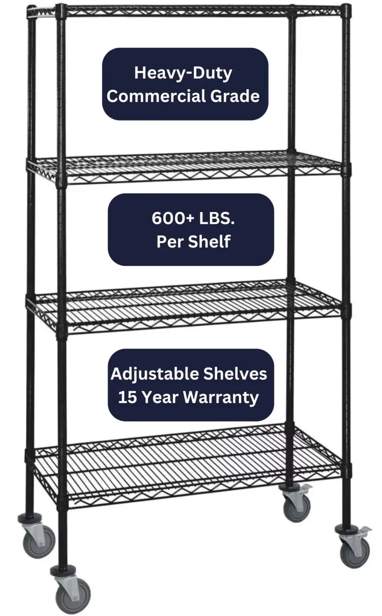 12" x 48" Black Shelving on Wheels