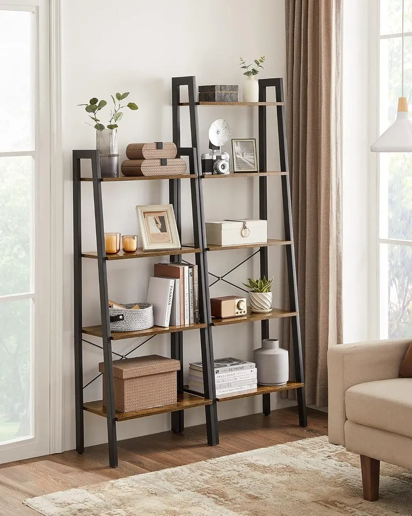 4-Tier Rustic Ladder Shelf, Industrial Storage Rack - Vasagle