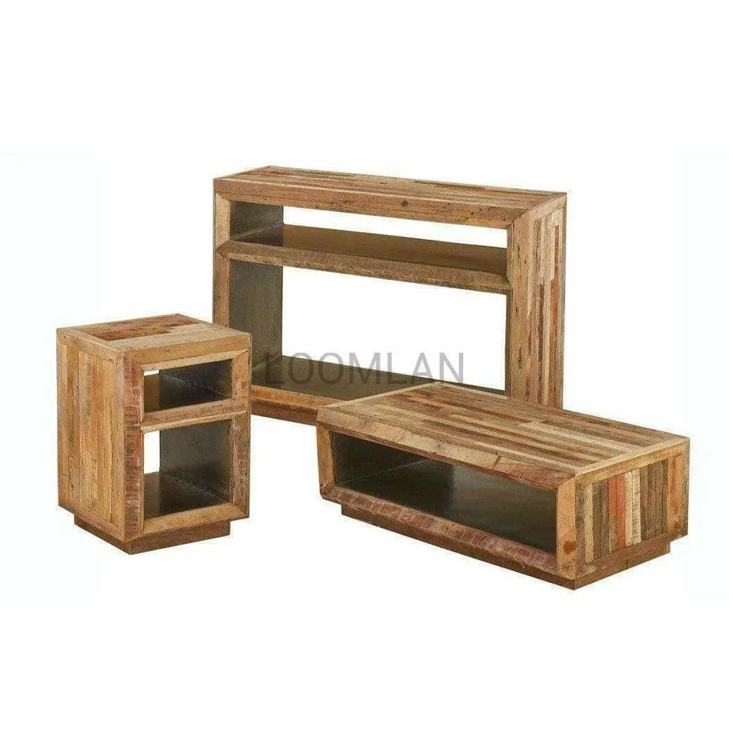 48" Slim Reclaimed Wood Console Table with Storage Shelves