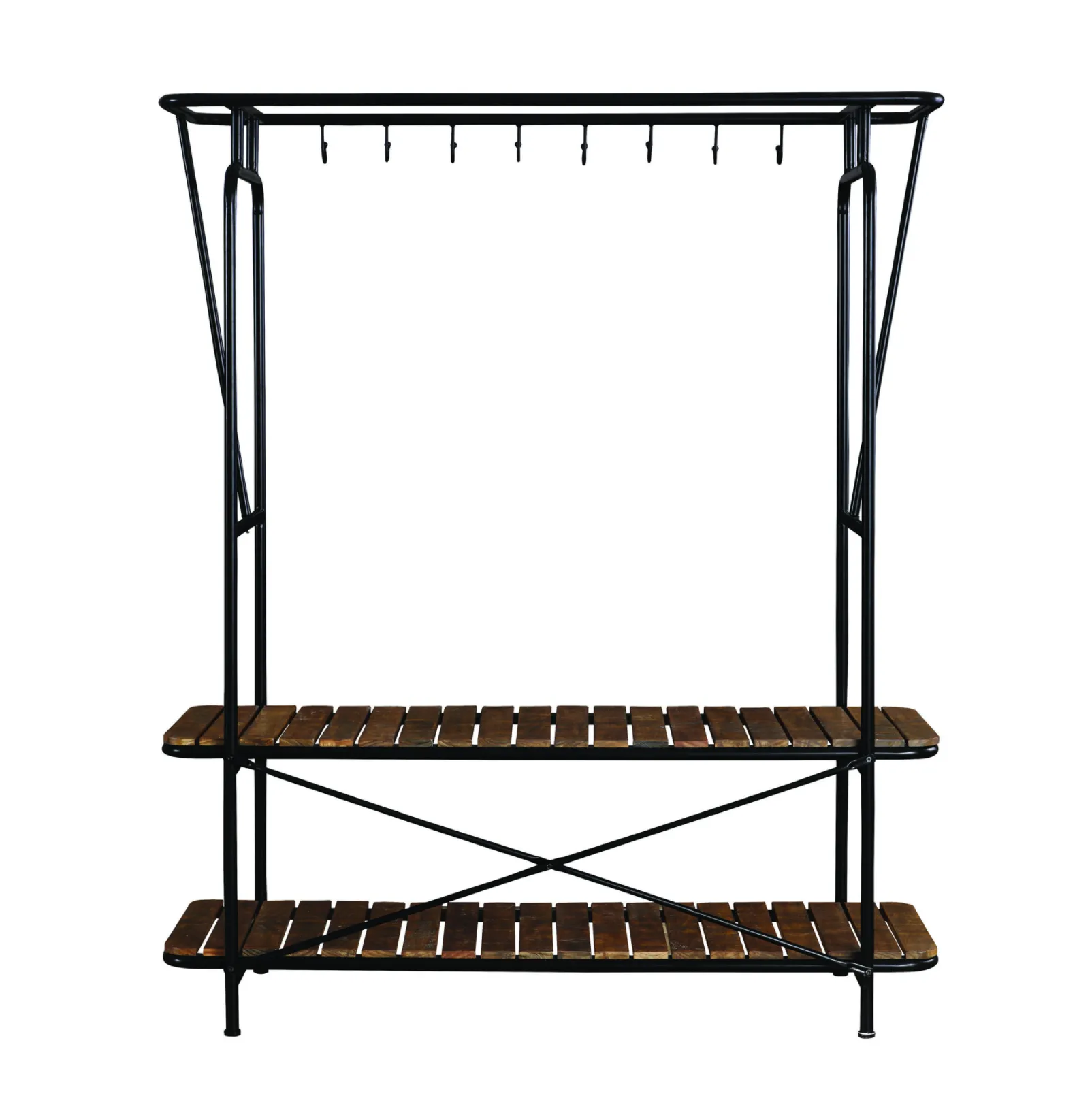 8-Coat Hooks Clothes With Shoe Rack Tobacco And Black