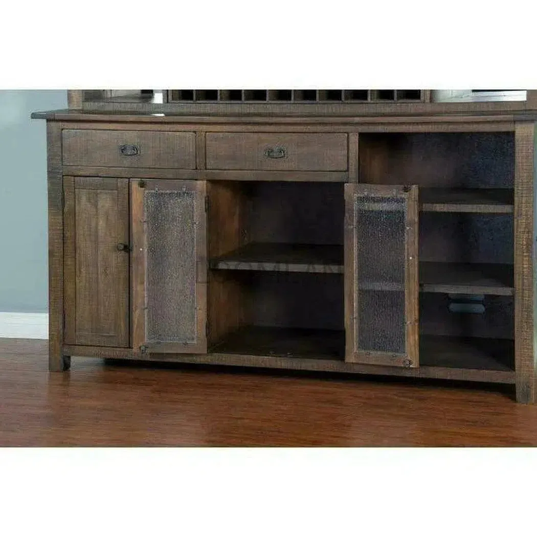 80x80" Buffet With Hatch Wine Rack for Wine Fridge Dark Stain