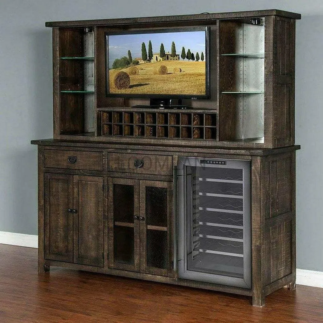 80x80" Buffet With Hatch Wine Rack for Wine Fridge Dark Stain