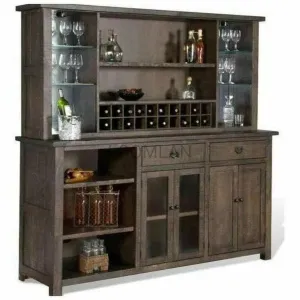 80x80" Buffet With Hatch Wine Rack for Wine Fridge Dark Stain