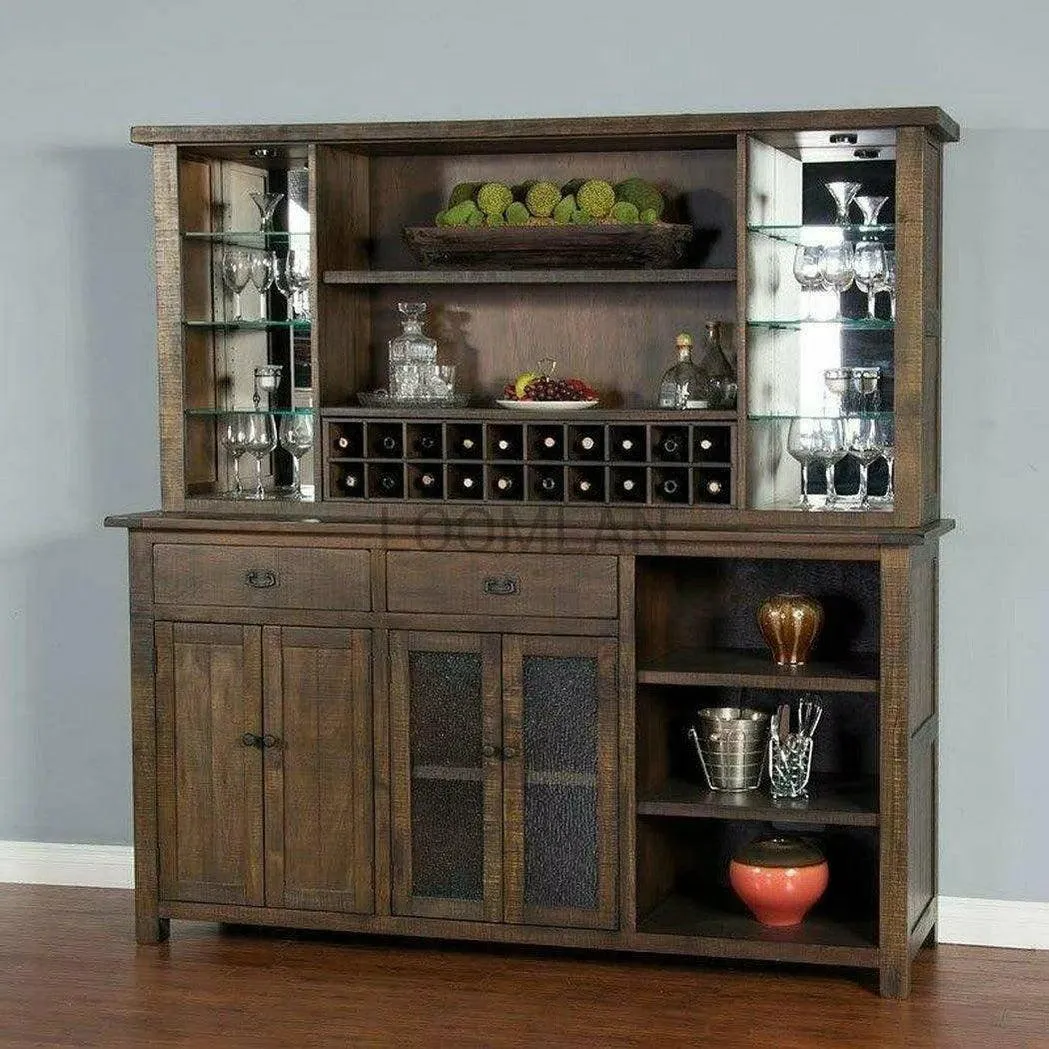 80x80" Buffet With Hatch Wine Rack for Wine Fridge Dark Stain