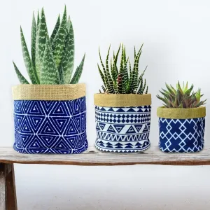 Akira Furnishings Elegant Indigo Blue Jute Fabric Planter Baskets - Set of 3 - Great for Storage and Home Décor - Flexible and Soft Material, Not As Sturdy as Jute Dori Baskets