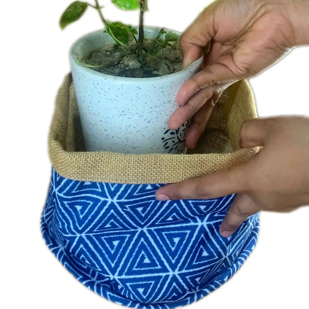 Akira Furnishings Elegant Indigo Blue Jute Fabric Planter Baskets - Set of 3 - Great for Storage and Home Décor - Flexible and Soft Material, Not As Sturdy as Jute Dori Baskets