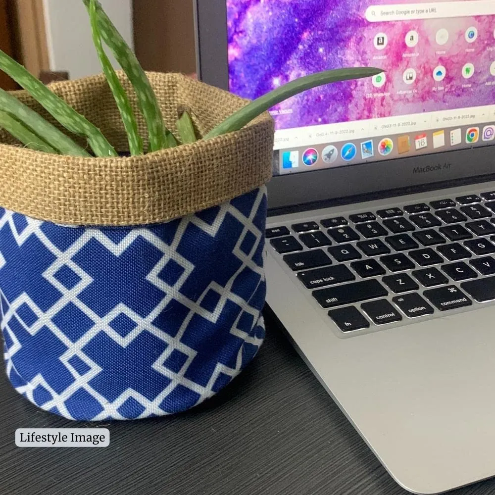 Akira Furnishings Elegant Indigo Blue Jute Fabric Planter Baskets - Set of 3 - Great for Storage and Home Décor - Flexible and Soft Material, Not As Sturdy as Jute Dori Baskets