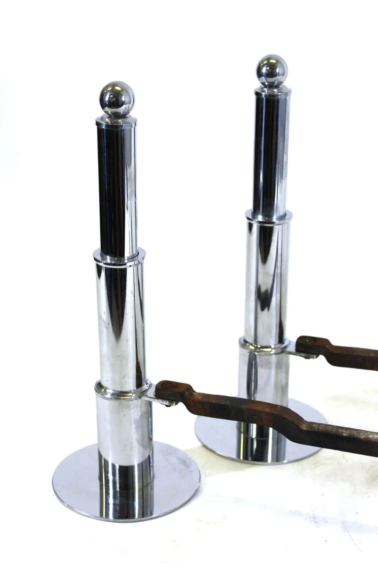 American Art Deco Chromed Metal 'Skyscraper Style' Andirons