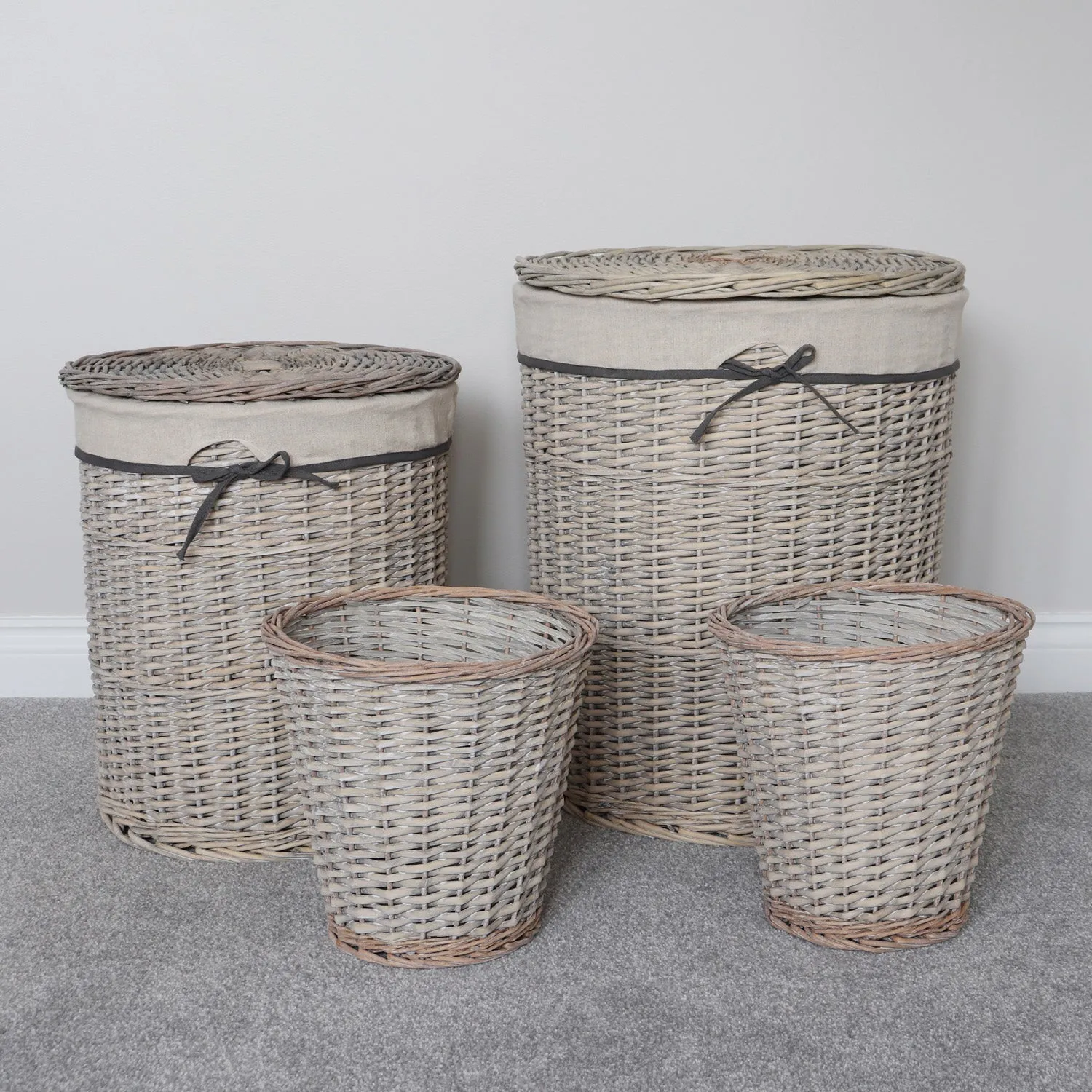 Arianna Antique Wash Round Willow Laundry Baskets and Bins Set