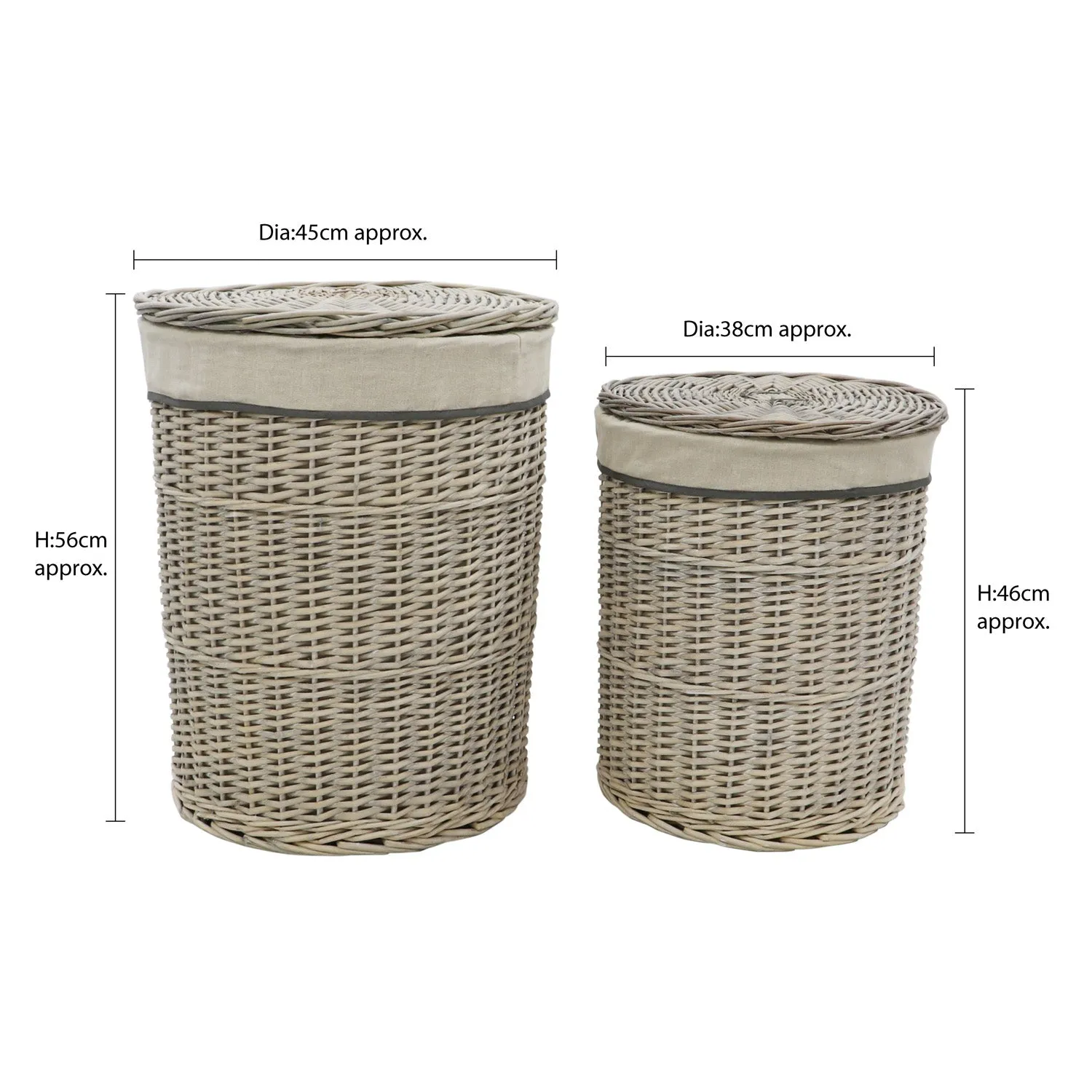 Arianna Antique Wash Round Willow Laundry Baskets and Bins Set