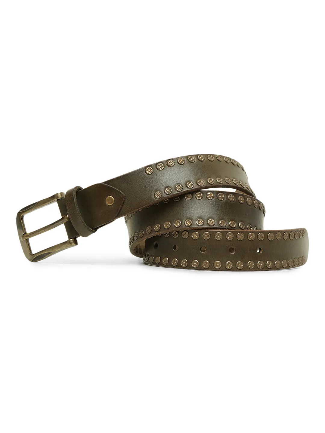 Art N Vintage Premium Olive Genuine Leather Studded Men's Belt - Stylish & Durable