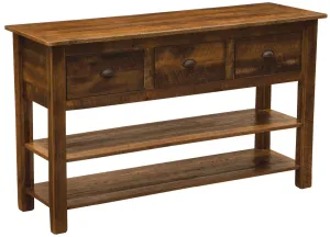 Barnwood Three Drawer Console Table With Shelves