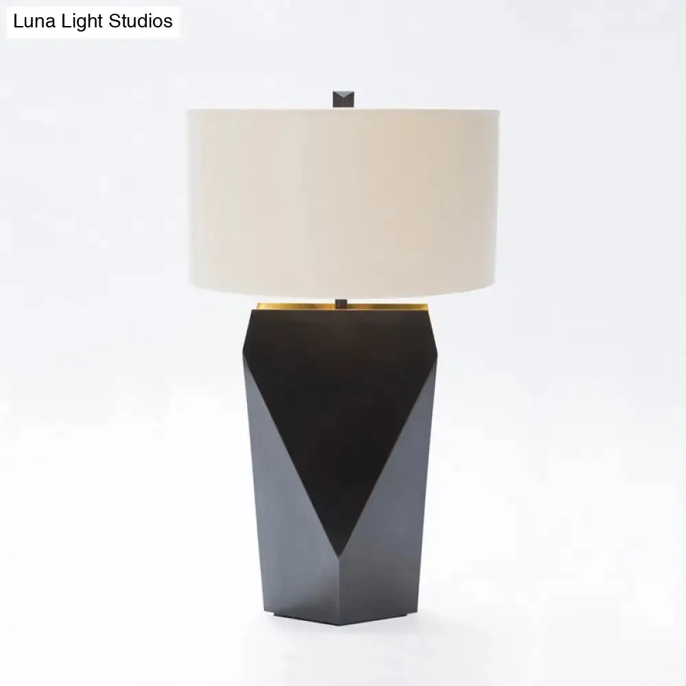 Black Cylinder Small Desk Lamp with Fabric Shade - Contemporary 1 Bulb Task Lighting