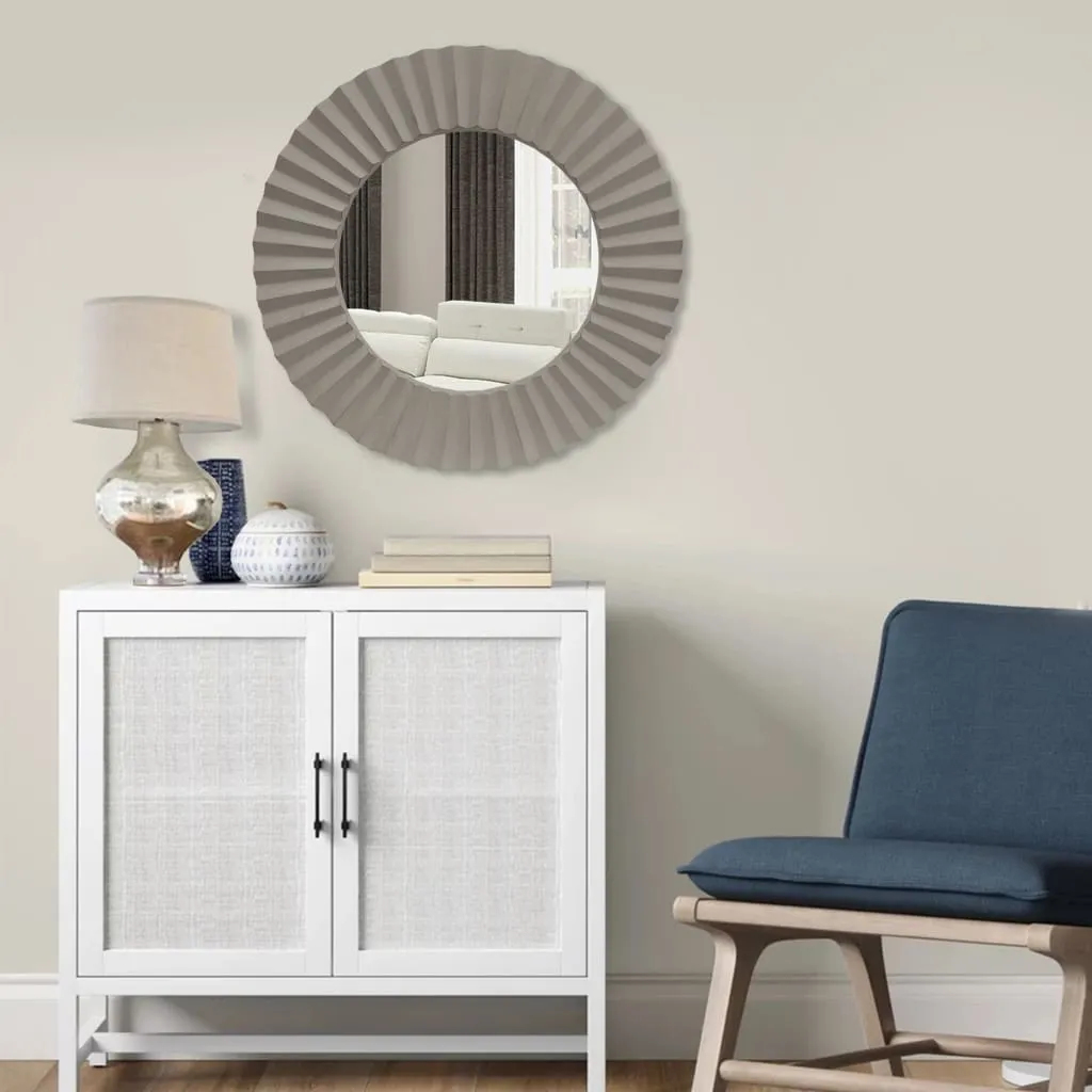 Bren 32" Round Beveled Wall Mirror with Wooden Frame, Modern Gray By The Urban Port