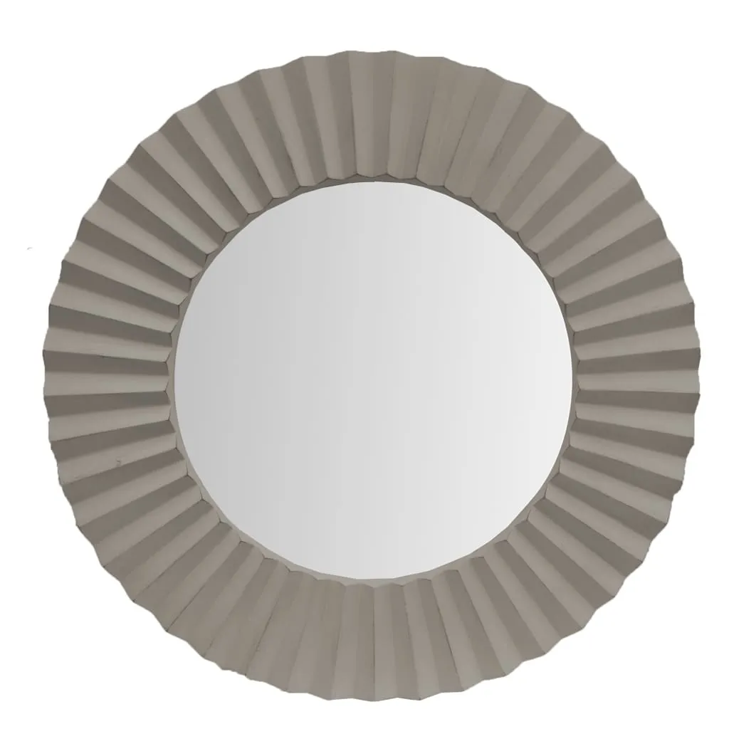 Bren 32" Round Beveled Wall Mirror with Wooden Frame, Modern Gray By The Urban Port