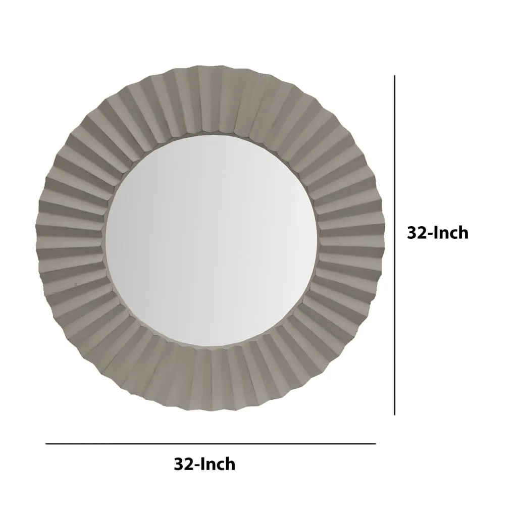 Bren 32" Round Beveled Wall Mirror with Wooden Frame, Modern Gray By The Urban Port