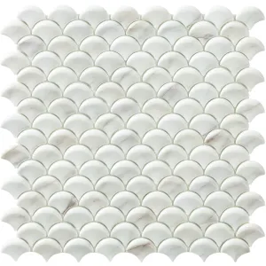 Calacatta, 3D Fish Scale Mosaic - Glass Tile