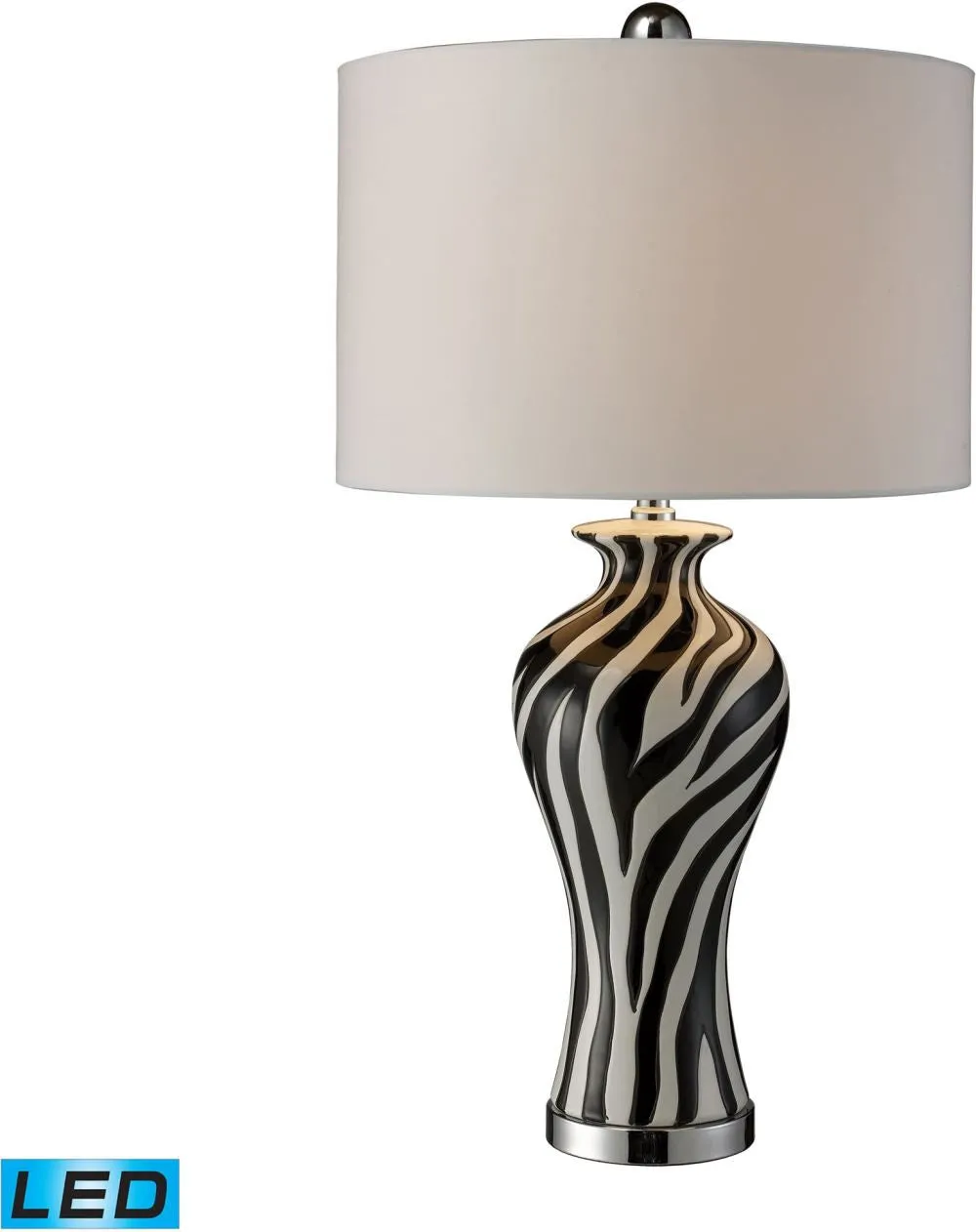 Carlton Led Table Lamp In Zebra Print With Pure White Faux Silk Shade