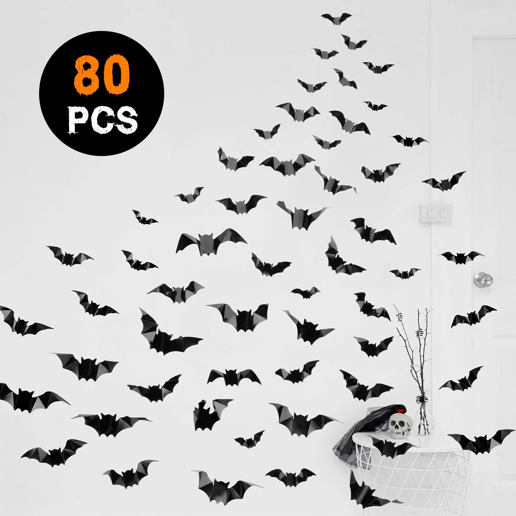 CYNDIE 128PCS 3d Bats Wall Stickers 4 Sizes Halloween Decorative Decals Wallpaper