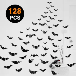 CYNDIE 128PCS 3d Bats Wall Stickers 4 Sizes Halloween Decorative Decals Wallpaper