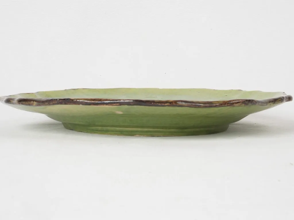 Dieulefit Plate w/ Green Glaze & Brown Rippled Edge, Late 19th Century 11"