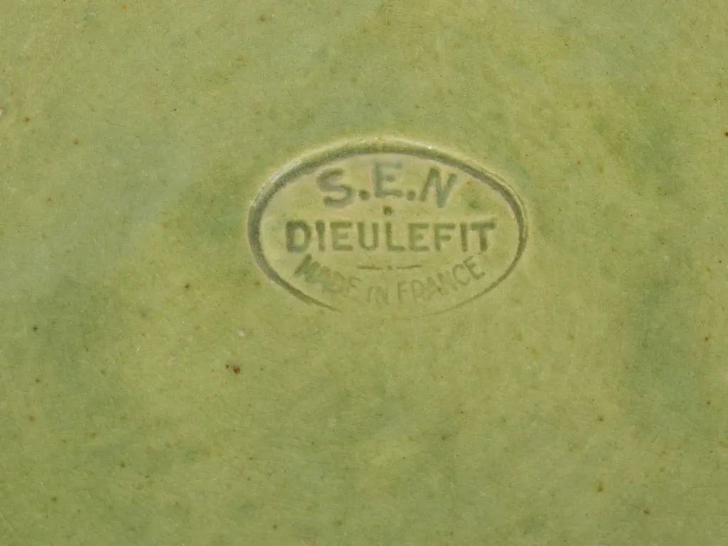 Dieulefit Plate w/ Green Glaze & Brown Rippled Edge, Late 19th Century 11"