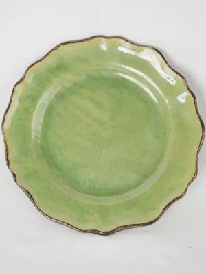 Dieulefit Plate w/ Green Glaze & Brown Rippled Edge, Late 19th Century 11"