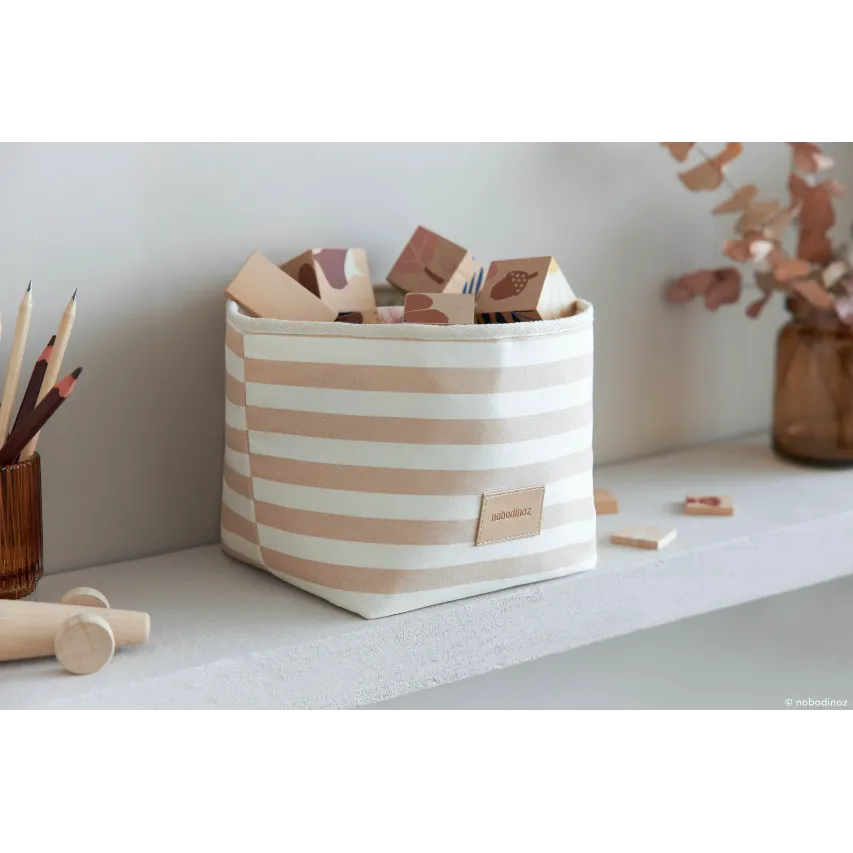 Django Toy Basket - Taupe Stripes/Natural