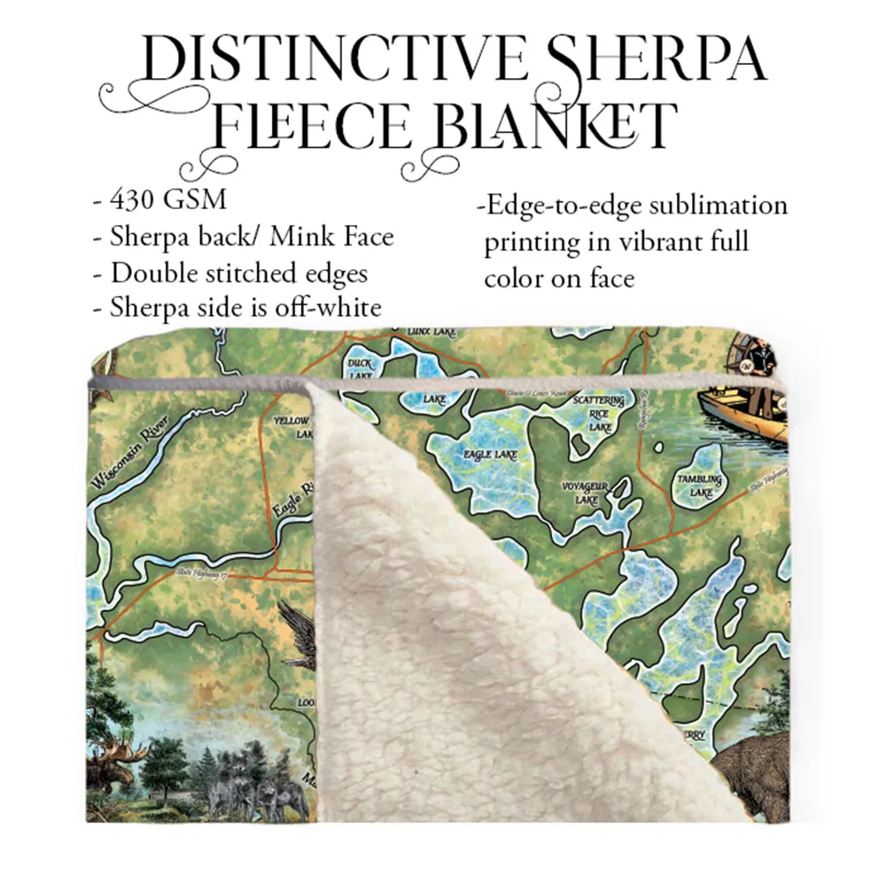 Eagle River Wisconsin Sherpa Fleece Blanket Double Stitched Edges Cozy Luxury Fluffy Super Soft 430 GSM Polyester Throw Blanket