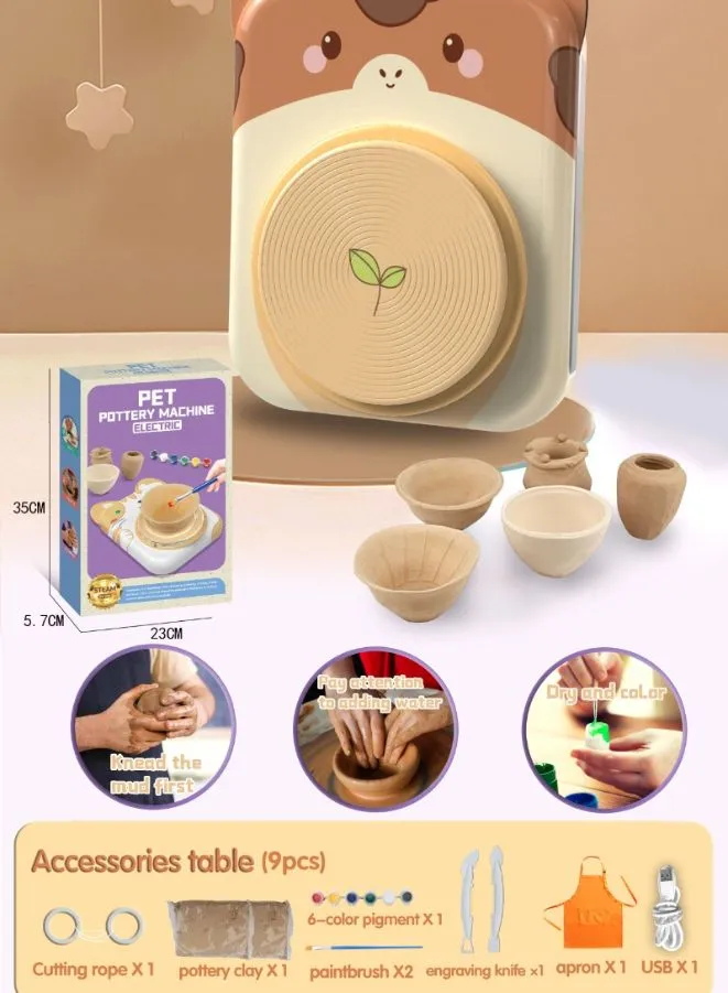 Electric Pet Pottery Machine Kit for Kids (3  Years) - Learn to Create, Carve, Color, Fun