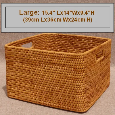 Extra Large Storage Baskets for Living Room, Storage Baskets for Clothes, Rectangular Storage Basket for Shelves, Woven Rattan Storage Basket for Kitchen