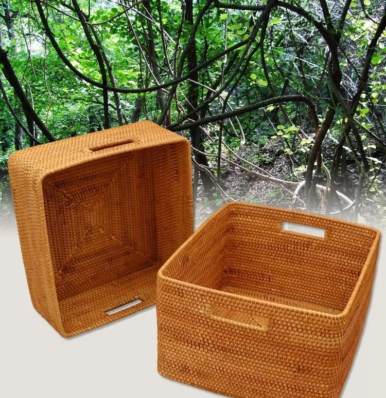 Extra Large Storage Baskets for Living Room, Storage Baskets for Clothes, Rectangular Storage Basket for Shelves, Woven Rattan Storage Basket for Kitchen