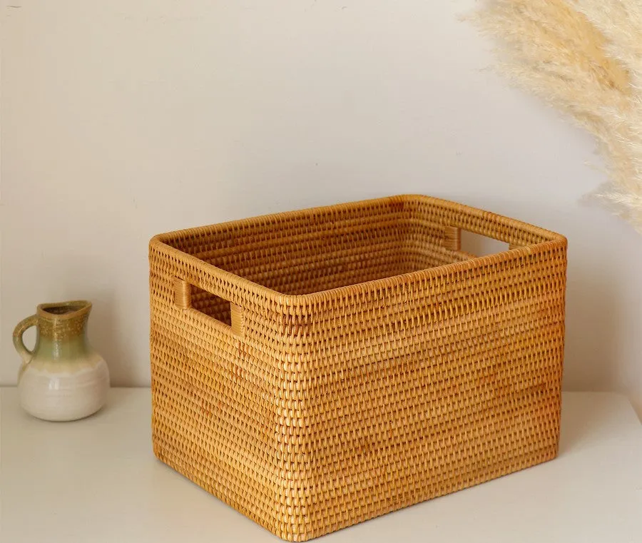 Extra Large Storage Baskets for Living Room, Storage Baskets for Clothes, Rectangular Storage Basket for Shelves, Woven Rattan Storage Basket for Kitchen