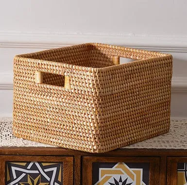 Extra Large Storage Baskets for Living Room, Storage Baskets for Clothes, Rectangular Storage Basket for Shelves, Woven Rattan Storage Basket for Kitchen