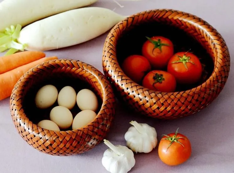 Farmhouse Small Storage Basket, Woven Snacks Basket, Bamboo Storage Basket, Round Storage Basket for Kitchen, Set of 3