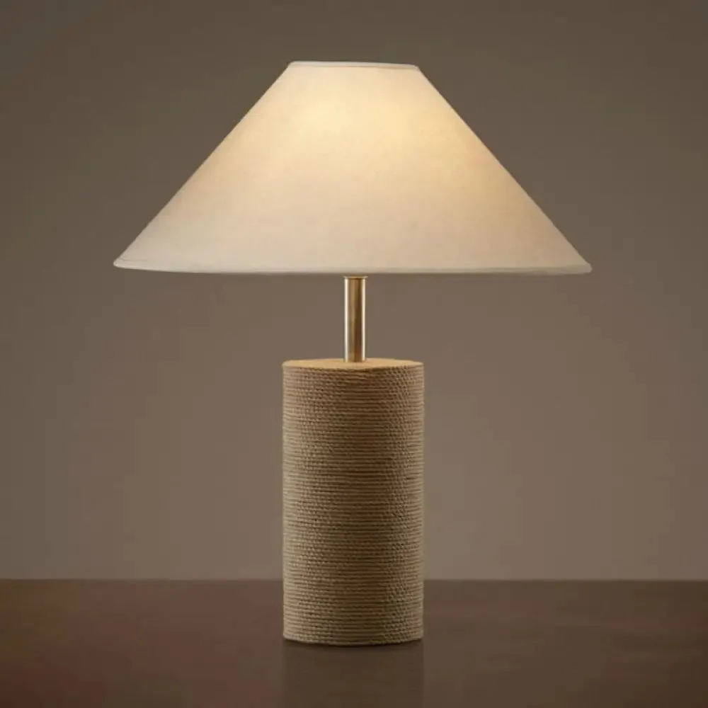 Farmhouse White Trapezoid Table Lamp with Rope Base - 1 Light Nightstand Lighting