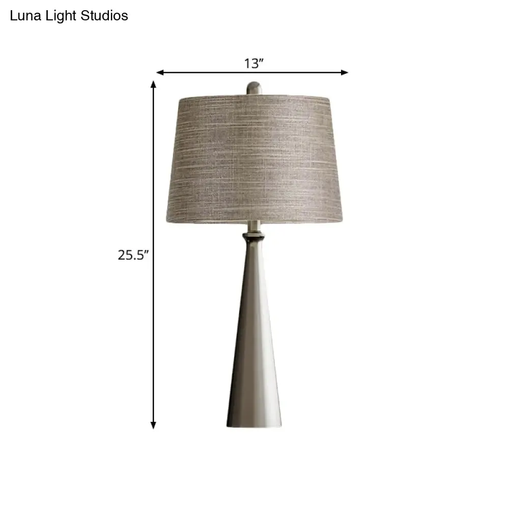 Federica - Silver 1 Bulb Bedroom Night Table Lighting Simple Silver Nightstand Lamp with Tapered Drum Fabric Shade