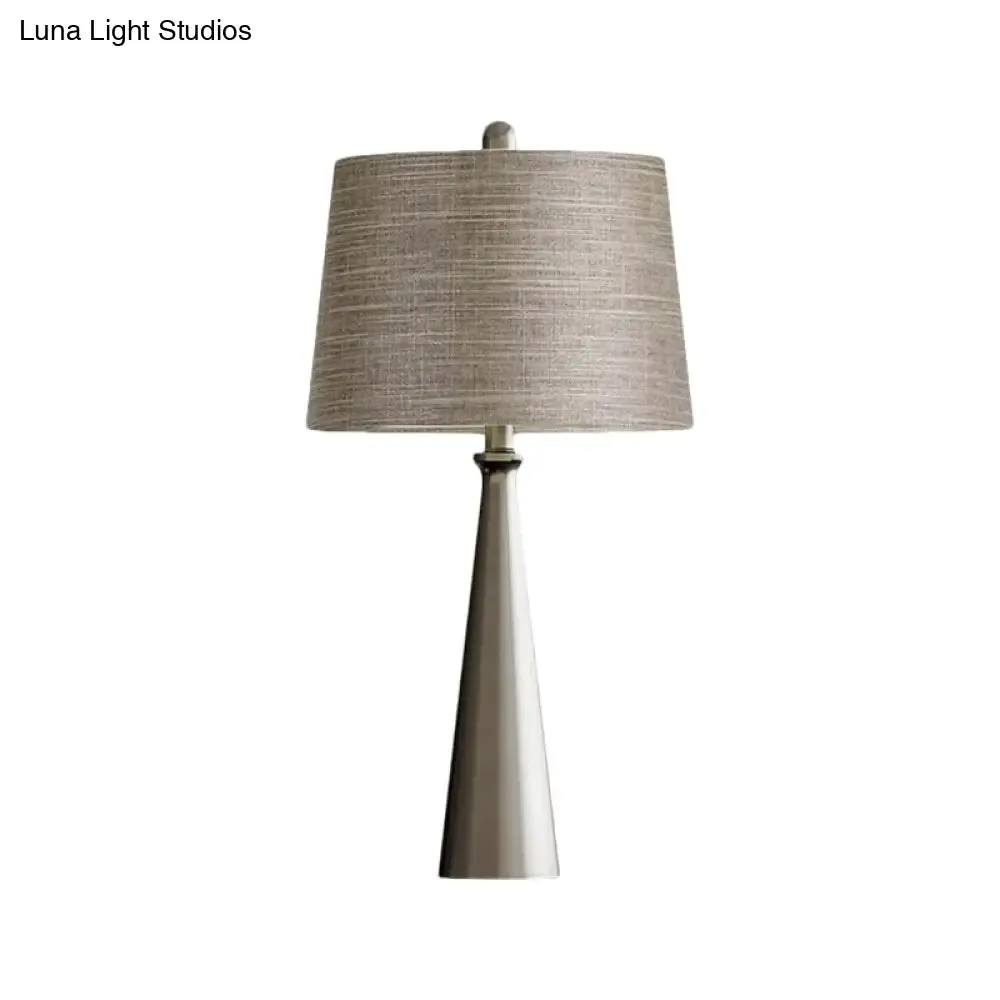 Federica - Silver 1 Bulb Bedroom Night Table Lighting Simple Silver Nightstand Lamp with Tapered Drum Fabric Shade