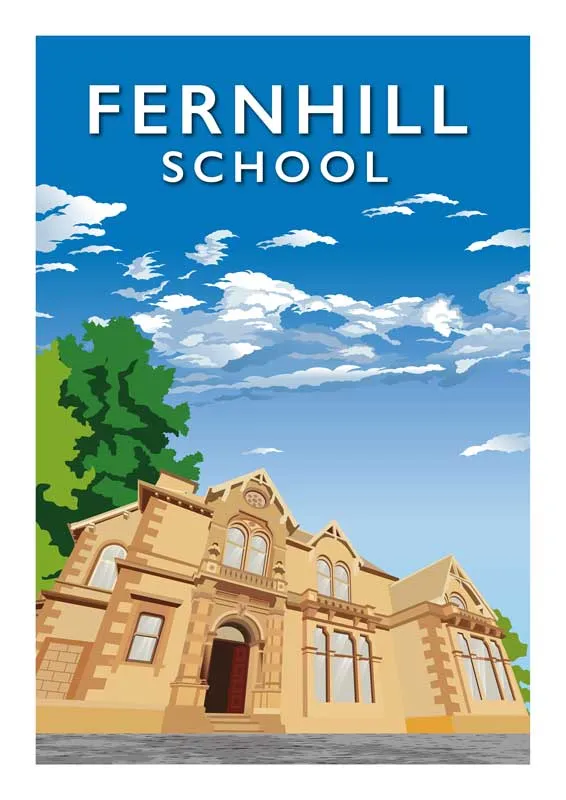 Fernhill School - Stunning Hand-Drawn Vintage Travel Style Wall Art Poster