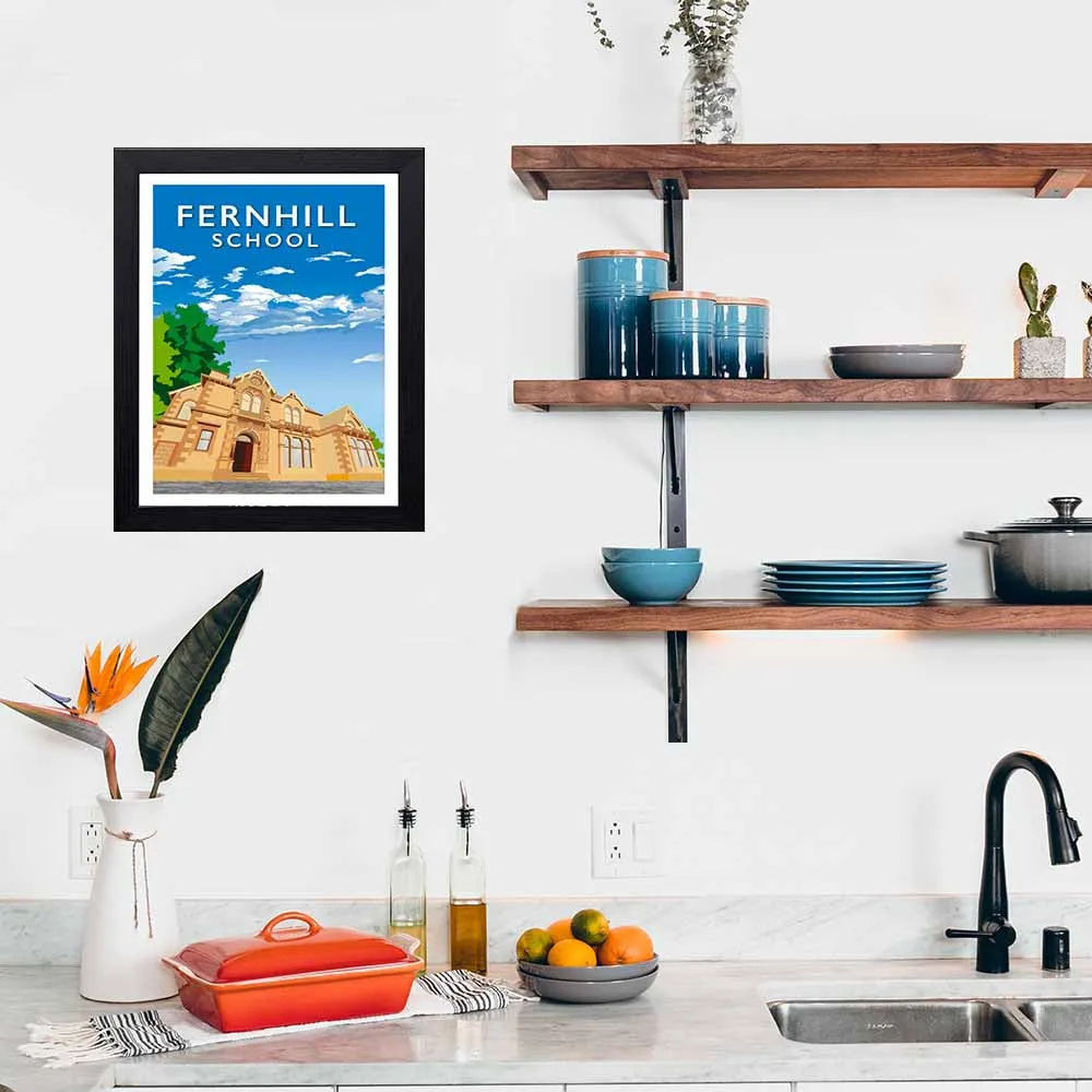 Fernhill School - Stunning Hand-Drawn Vintage Travel Style Wall Art Poster