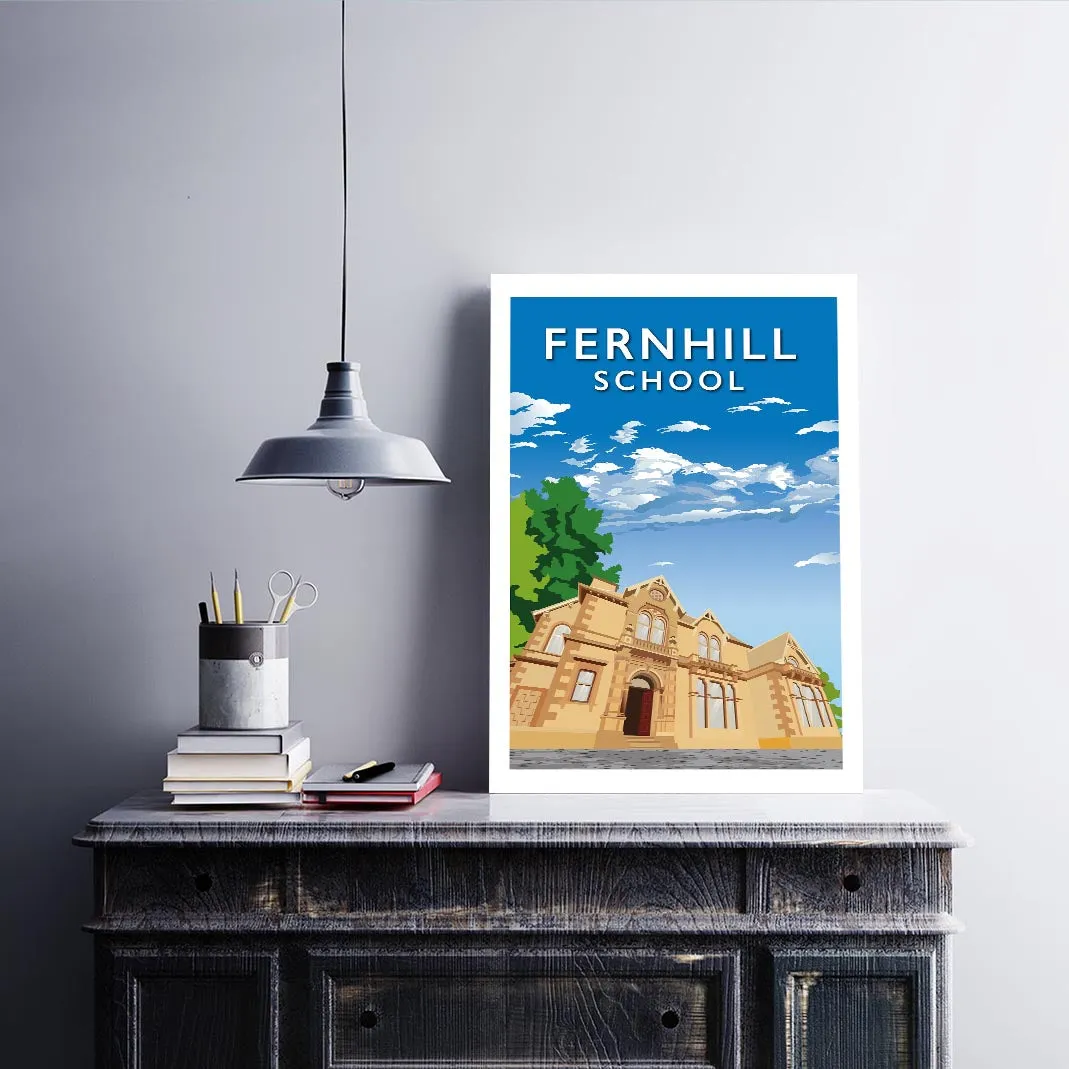 Fernhill School - Stunning Hand-Drawn Vintage Travel Style Wall Art Poster