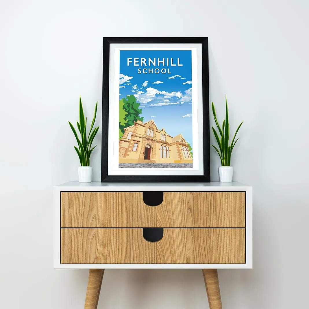 Fernhill School - Stunning Hand-Drawn Vintage Travel Style Wall Art Poster