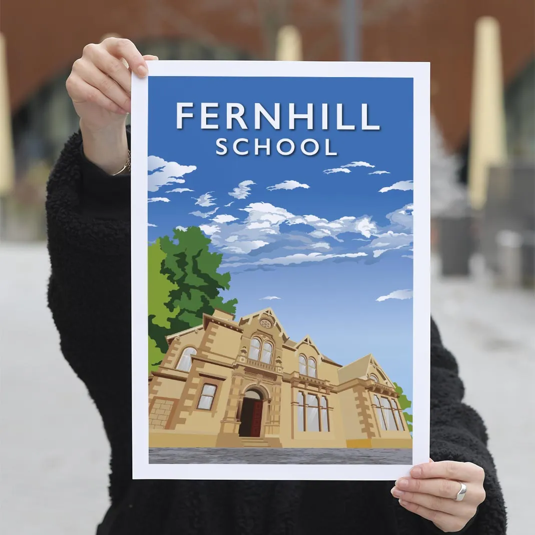 Fernhill School - Stunning Hand-Drawn Vintage Travel Style Wall Art Poster