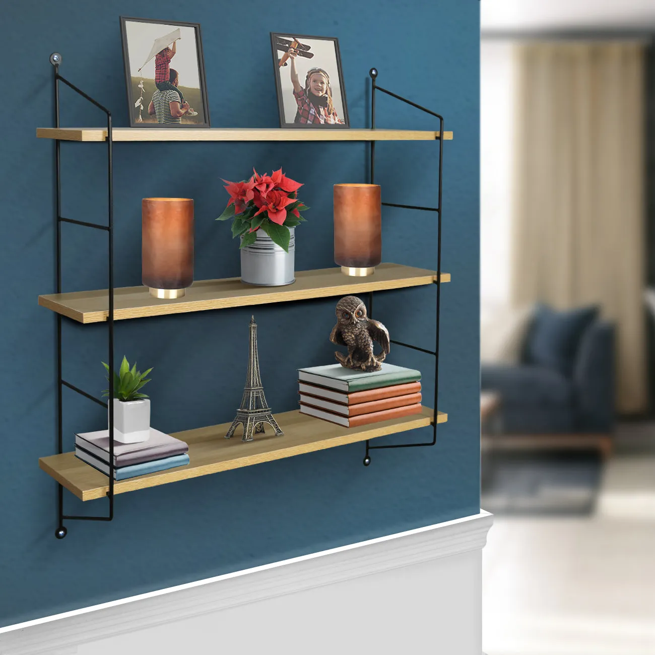 Floating Shelf with Metal Brackets (3 Tier)