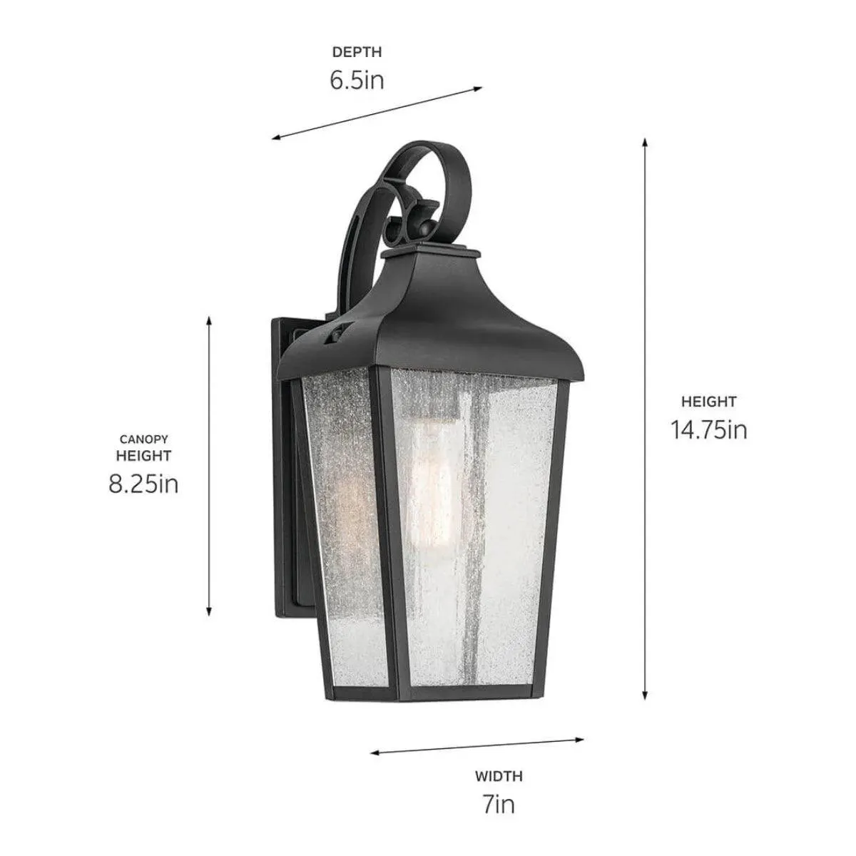 Forestdale 15 In 1-Light Outdoor Wall Light With Clear Seeded Glass, Black