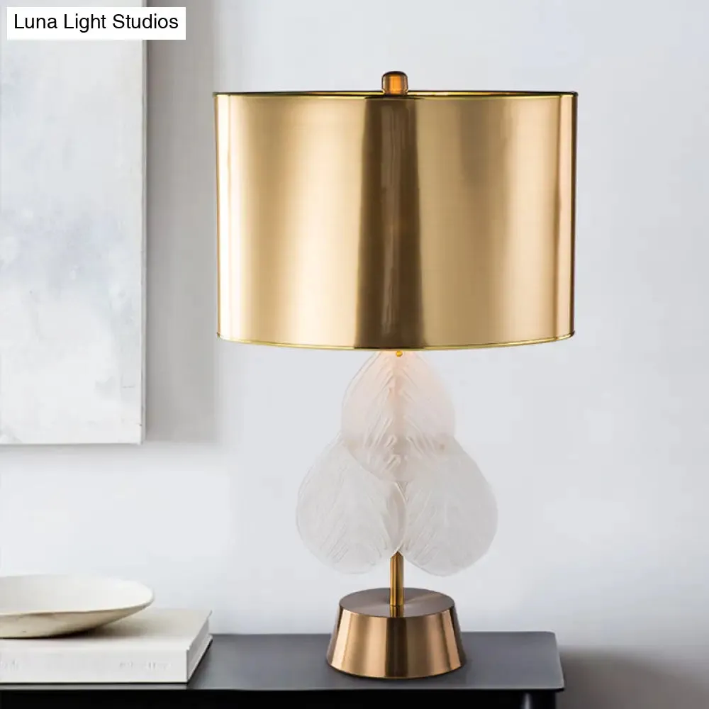 Gold Metal Drum Nightstand Lamp - Luxury Bedroom Lighting with 1 Bulb