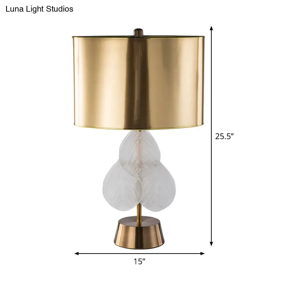 Gold Metal Drum Nightstand Lamp - Luxury Bedroom Lighting with 1 Bulb