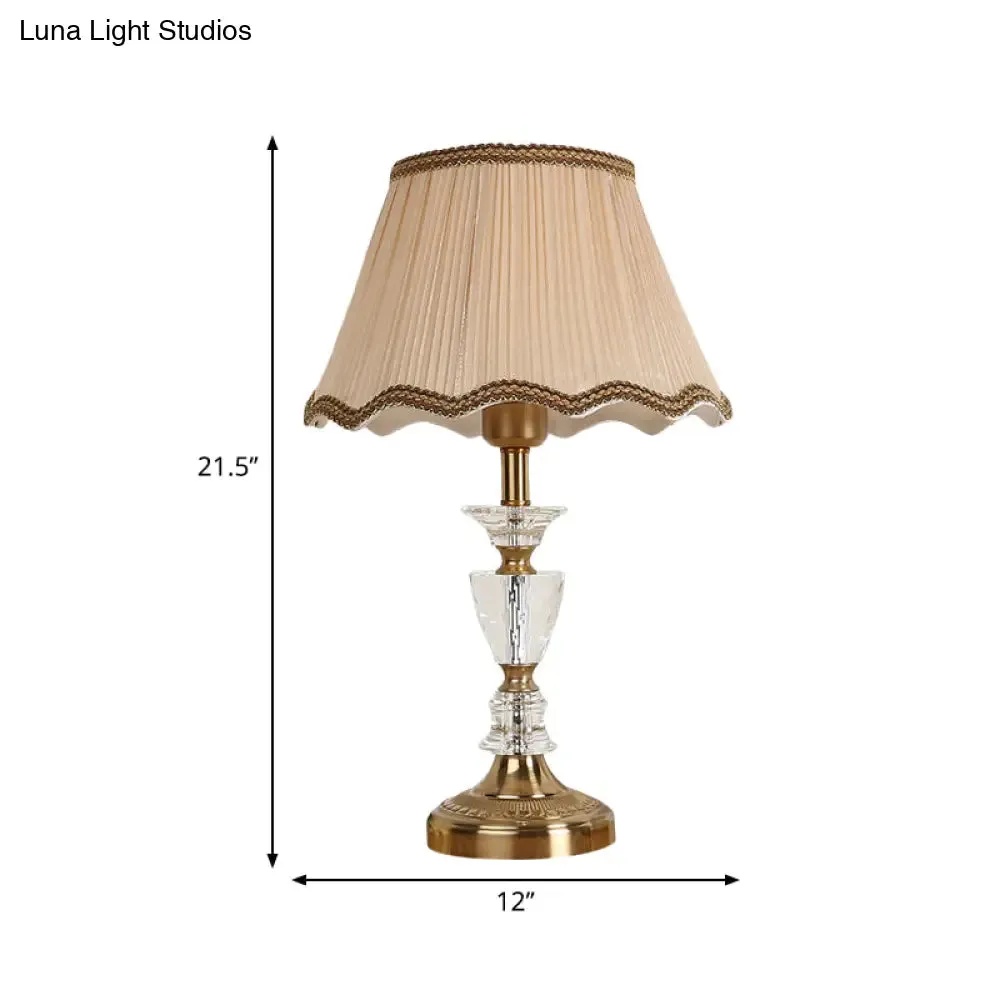 Gold Scalloped Night Table Lamp - Modern Beveled Crystal Prism Lighting