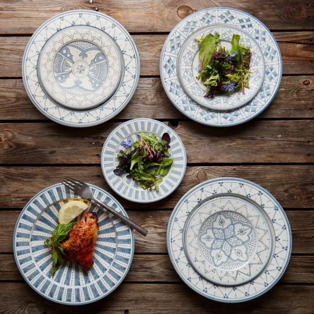 Gray Arabesque Ceramic Dinner Salad Plates Set