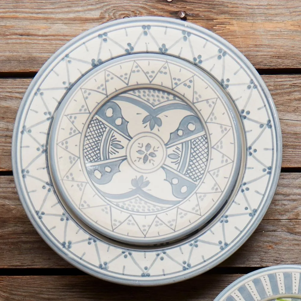 Gray Arabesque Ceramic Dinner Salad Plates Set